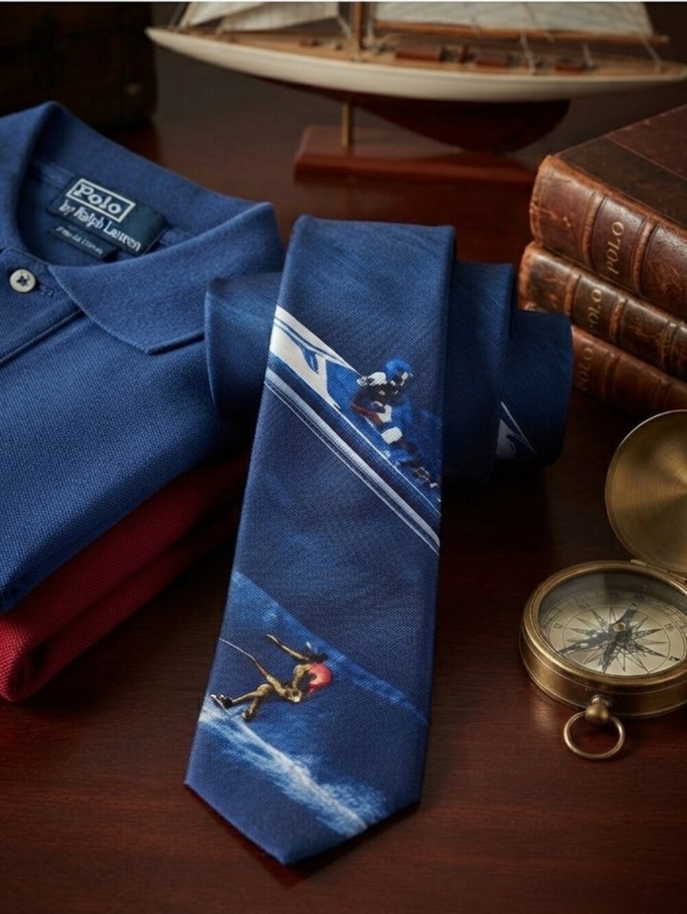Classic Navy Blue Men's Tie with Nautical Print